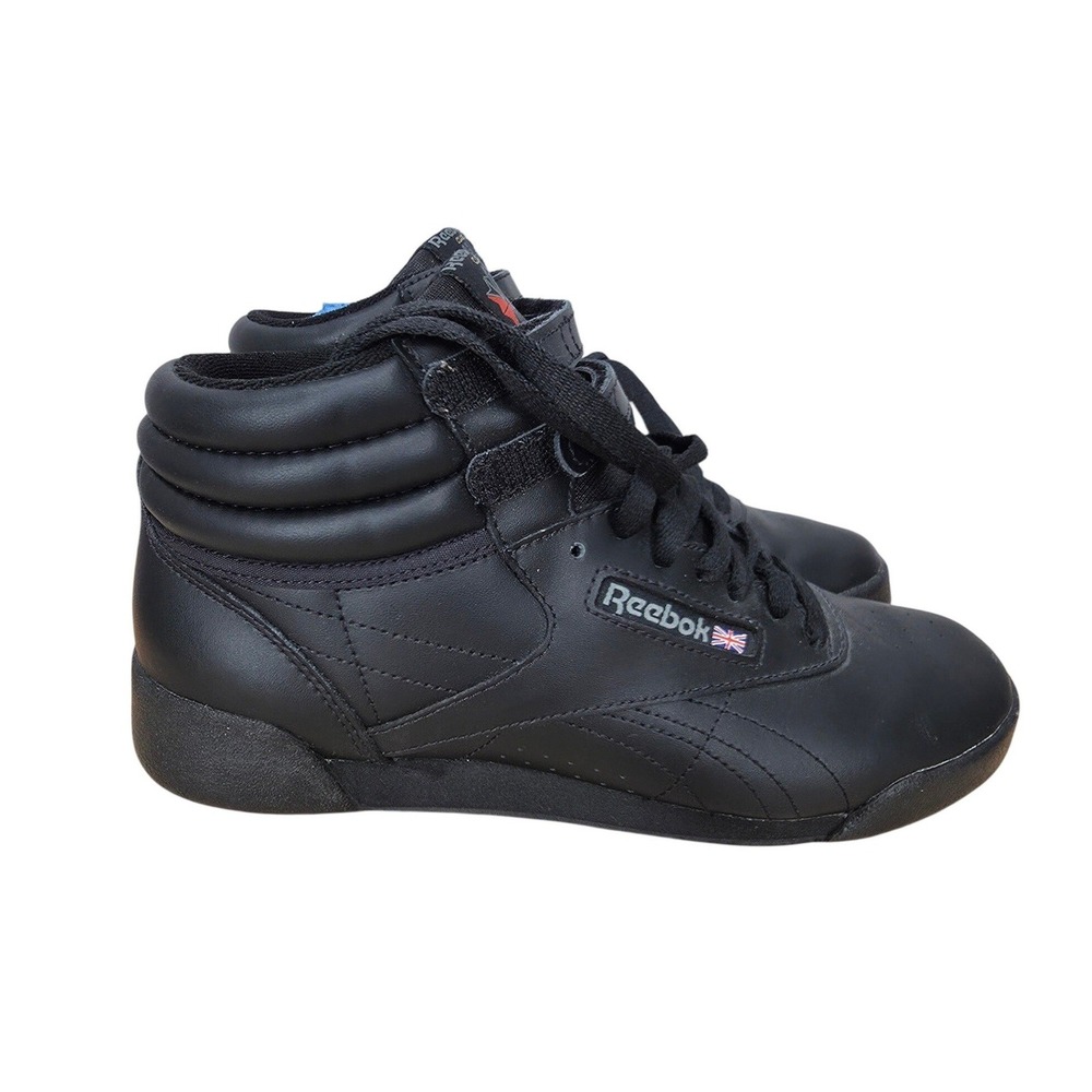 Reebok Freestyle Sneakers Mens 5 Black Leather High Top Classic Retro Grunge